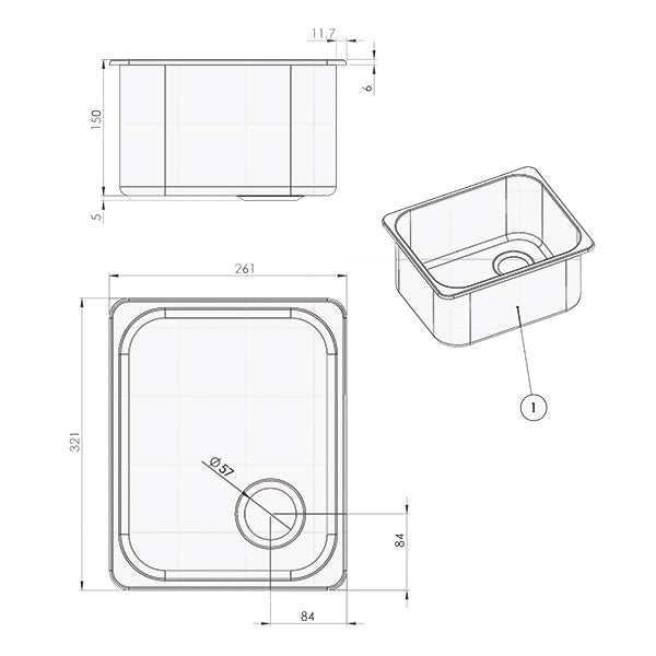 Lavello inox rettangolare • 320 x 260 mm • LA1400 - vista 2