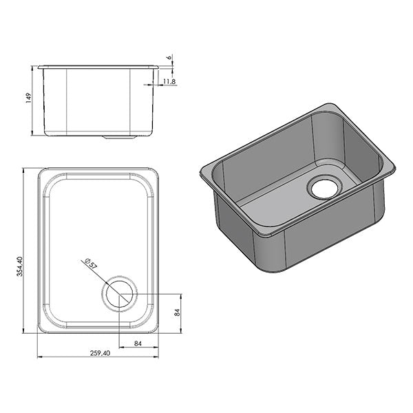 Lavello inox rettangolare • 355 x 260 mm • LA1401 - vista 2