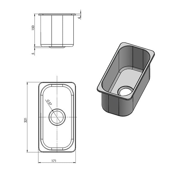 Lavello inox rettangolare • 320 x 170 mm • LA1404 - vista 2
