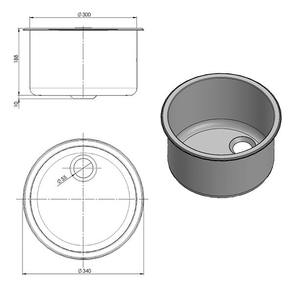Lavello inox cilindrico • Ø 340 mm • LA1417 - vista 2
