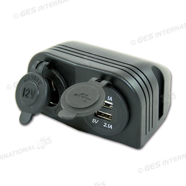 Supporto 2 USB con presa • 12 V