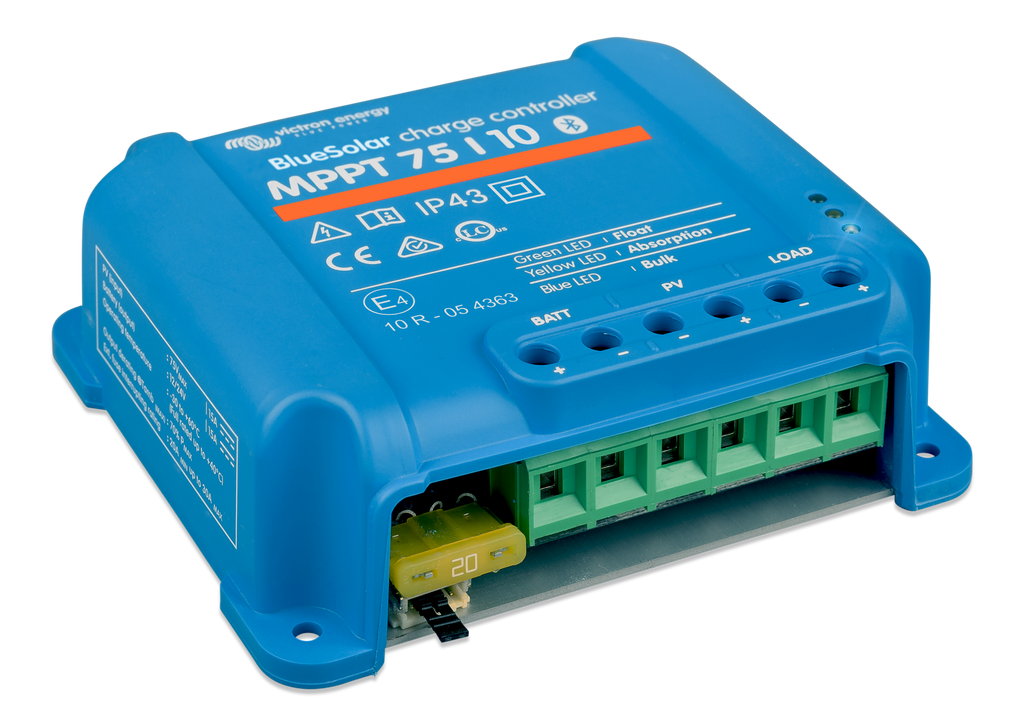 Regolatore MPPT Victron • 75 V / 10 A — vista laterale sinistra