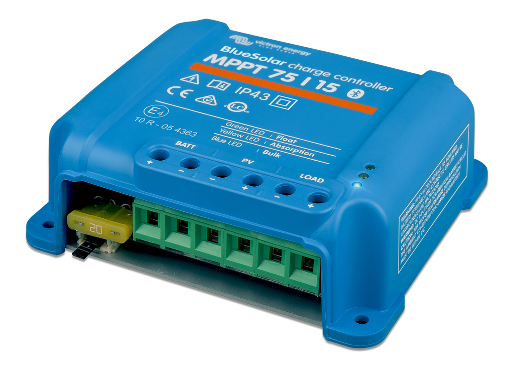Regolatore MPPT Victron • 75 V / 15 A — vista laterale destra