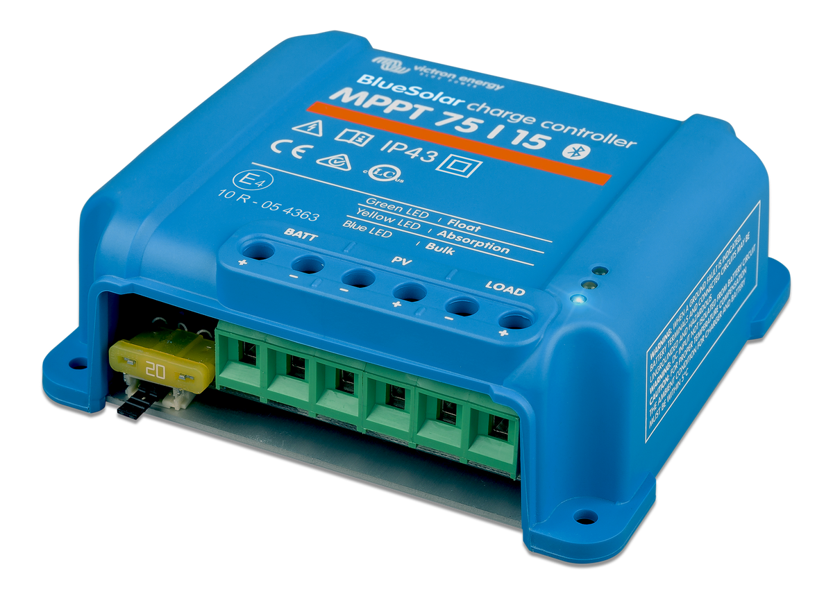 Regolatore MPPT Victron • 75 V / 15 A — vista laterale destra