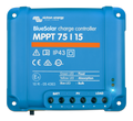 Regolatore MPPT Victron • 75 V / 15 A — vista superiore/frontale