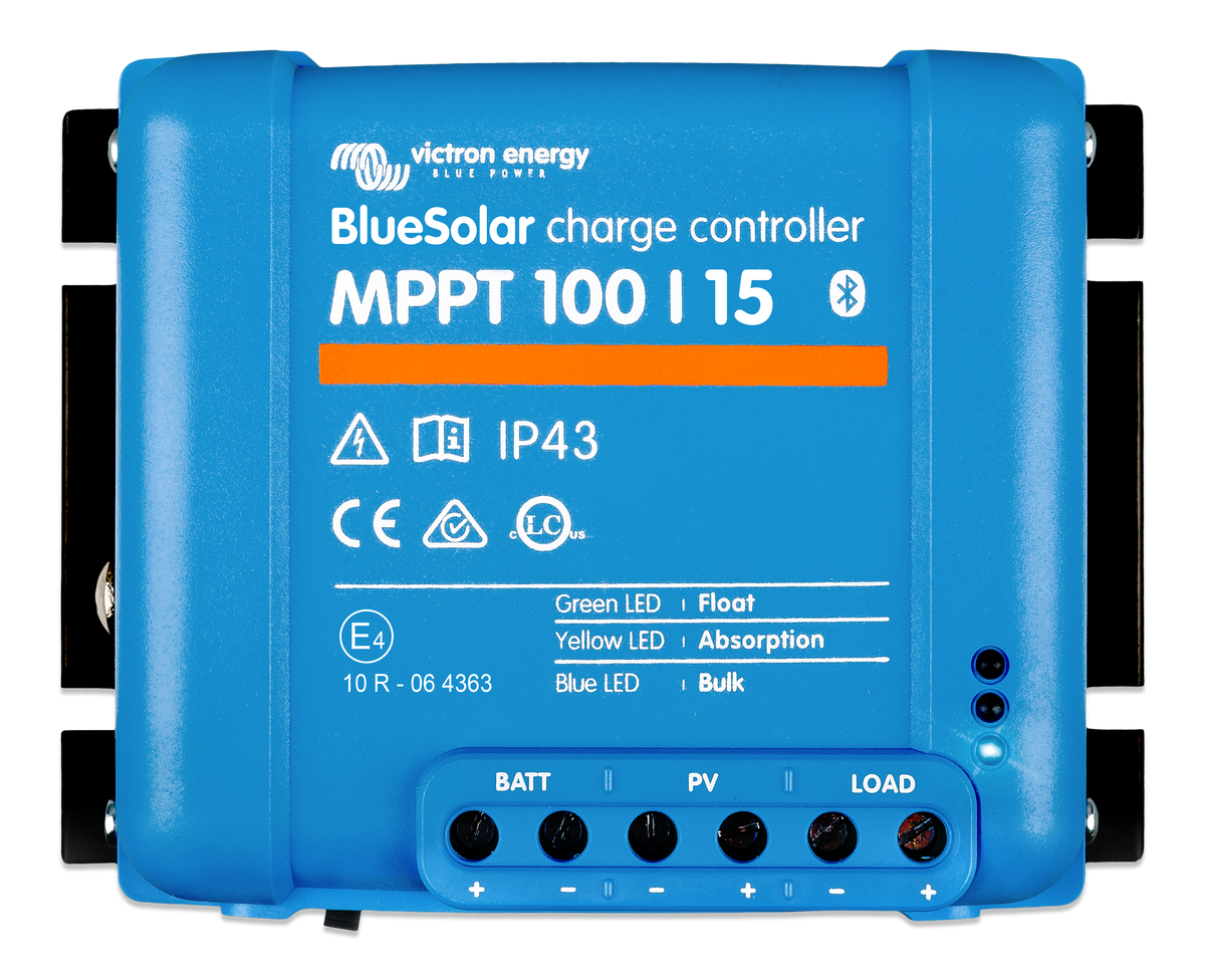 Regolatore MPPT Victron • 100 V / 15 A — vista superiore/frontale