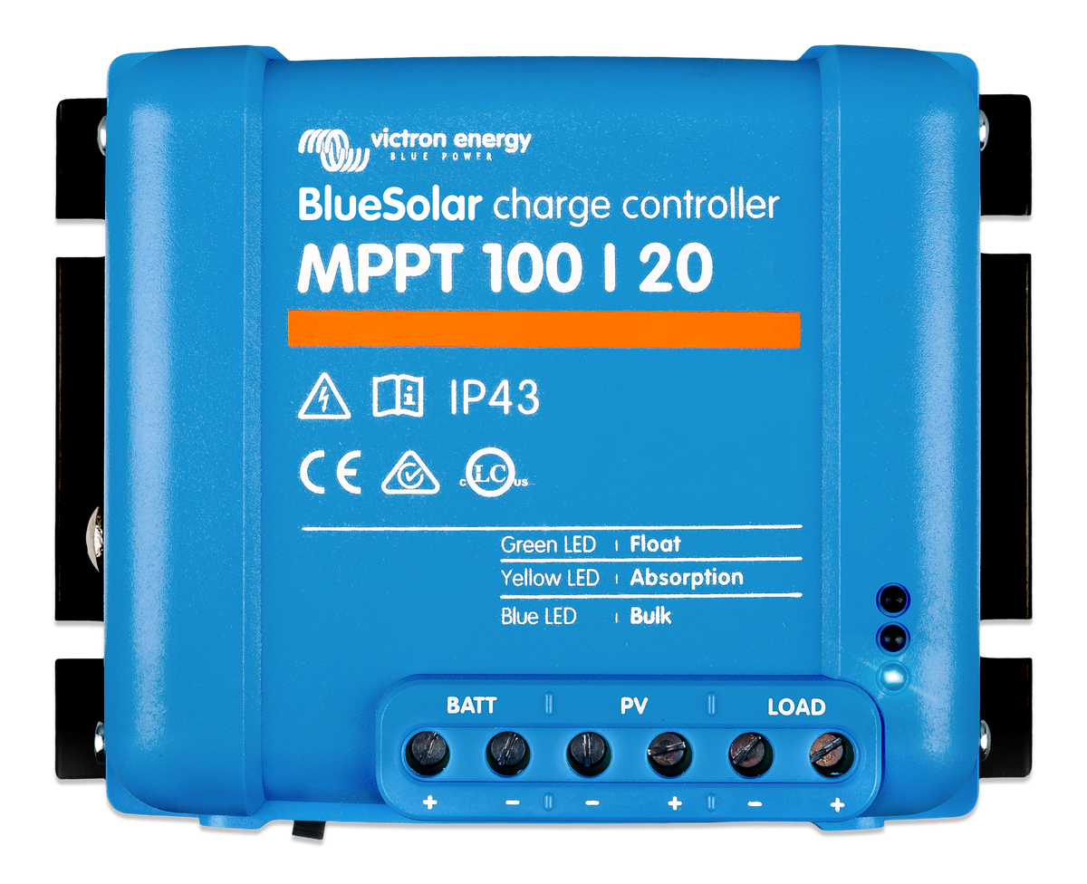 Regolatore MPPT Victron • 100 V / 20 A — vista superiore/frontale