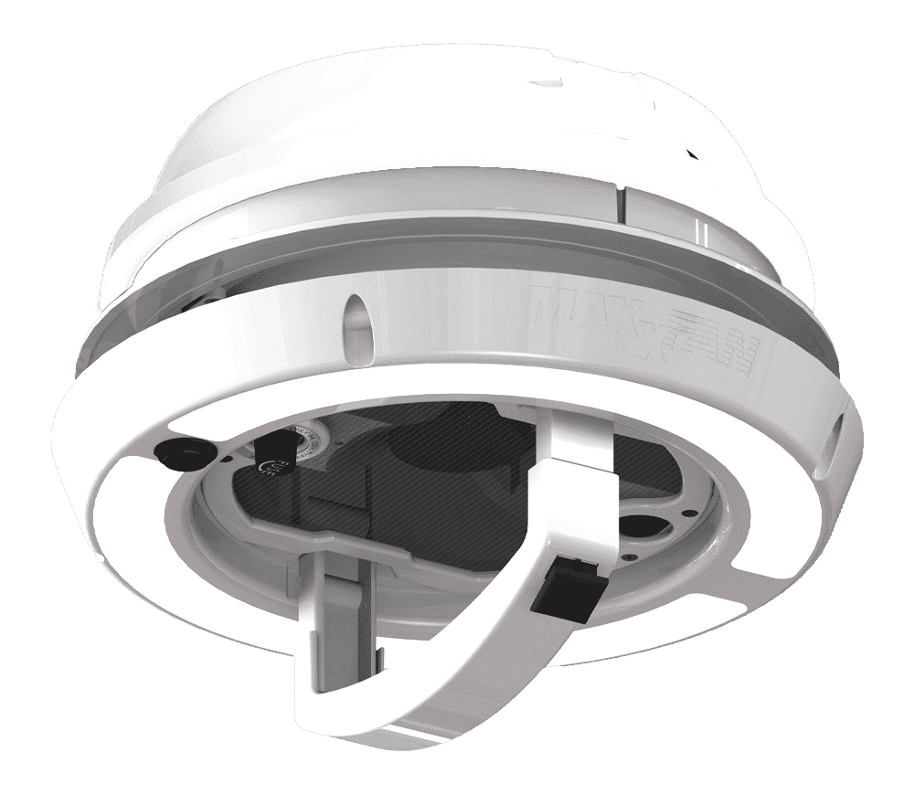 MAXXFAN Dome Plus bianco — vista inferiore LED aperta